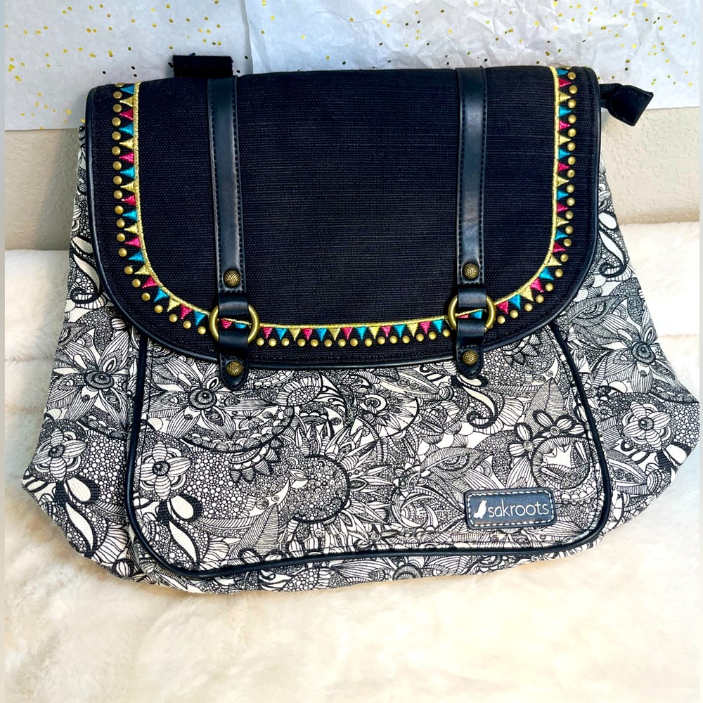 Sakroots Convertible Backpack Bag Black & White Paisley Birdie BRAND NEW w/o Tag